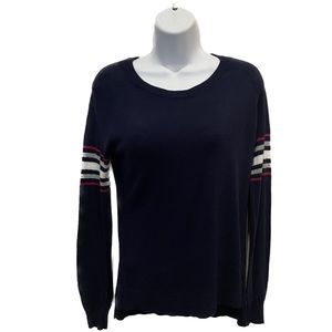 Navy blue long sleeve shirt with strips on sleeve